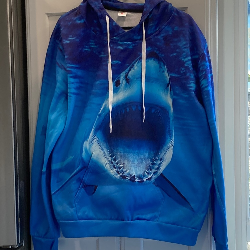 Shark Hoodie Graphic Print Sweatshirt Long Sleeve Cotton Pullover w/Pockets XXL